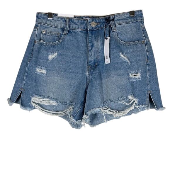 NWT Rue21 Denim Shorts Womens 6 Light Wash Distressed Raw Hem Festival Casual - Picture 1 of 5